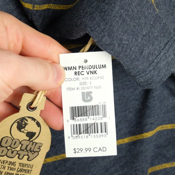 Mtn Dew Womens Shirt Top Small Gray Yellow Stripes V Neck Recycled Stretch - Picture 10 of 11